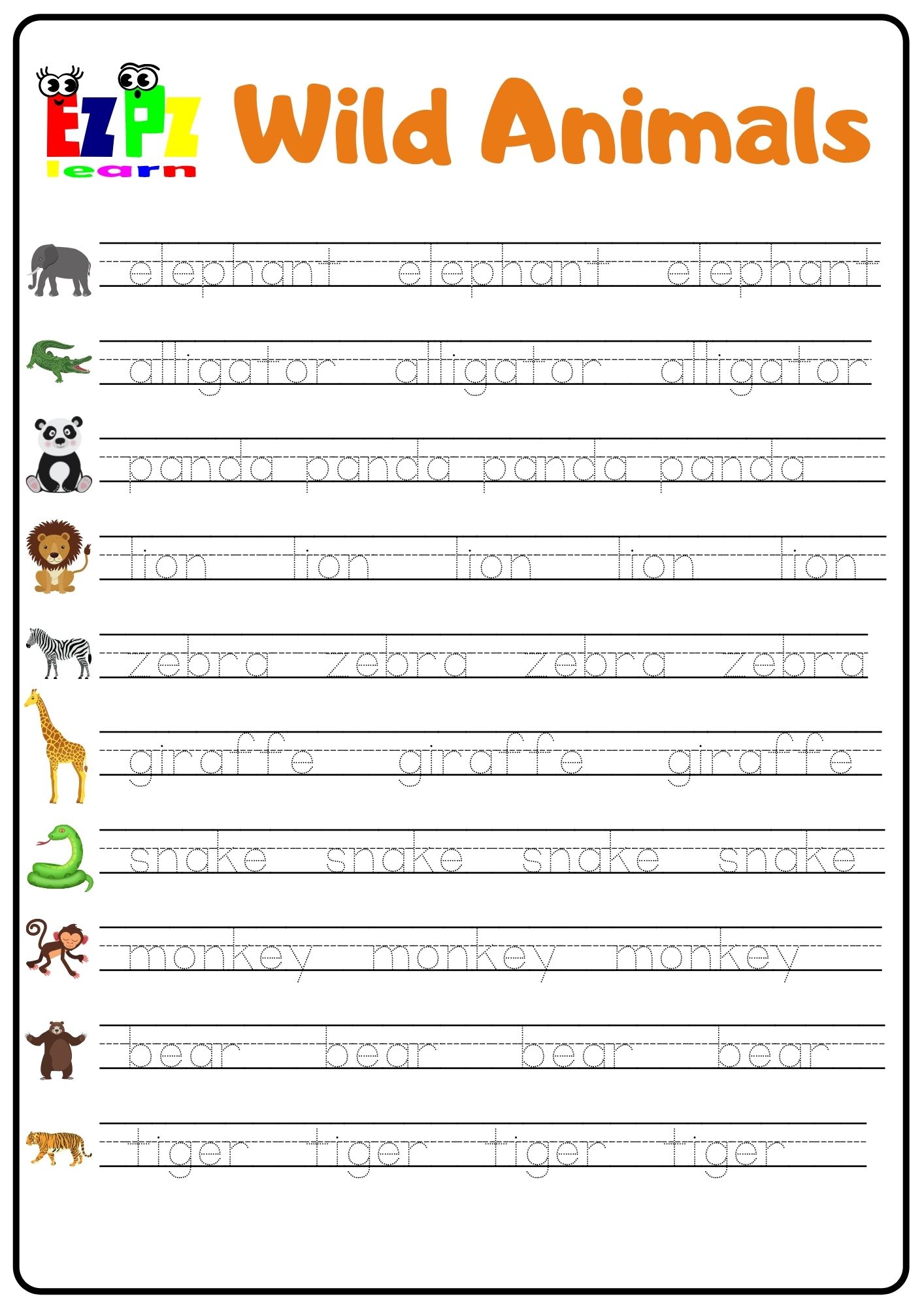 wild-animals-word-tracing-worksheet-ezpzlearn